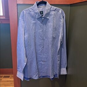 Robert Talbott Classic Linen Blend Mens Dress Shirt Blue 16 Long